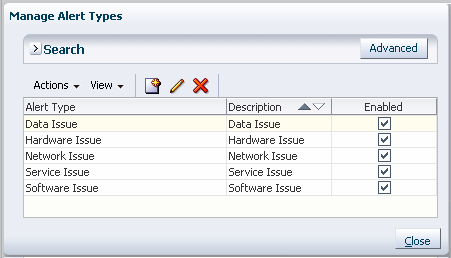 Example of Alert Types dialog