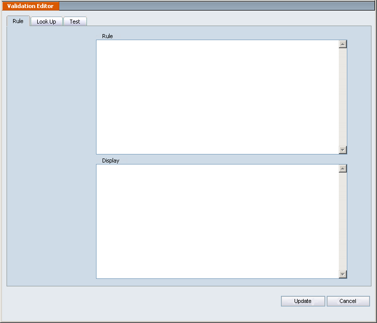 The image shows the Validation Editor screen with the Rule tab selected as detailed in the text preceding the image.