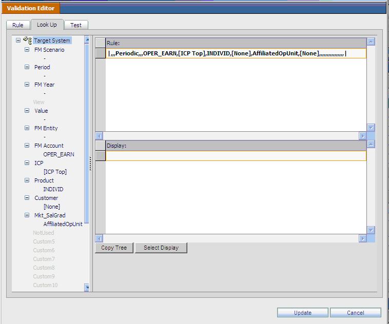 The image shows the Validation Editor screen with the Look Up tab selected as detailed in the text preceding the image.