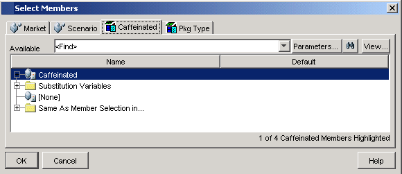 The image shows  the member selection options for an attribute dimension.