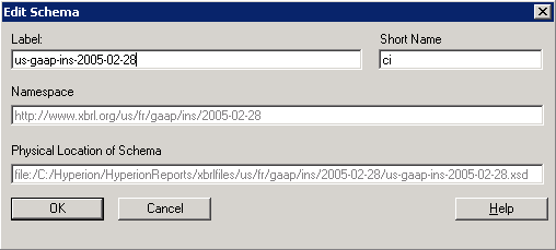 The image shows the Edit Schema dialog box where you can change the label and short name of the updated schema registrations to more meaningful descriptions.