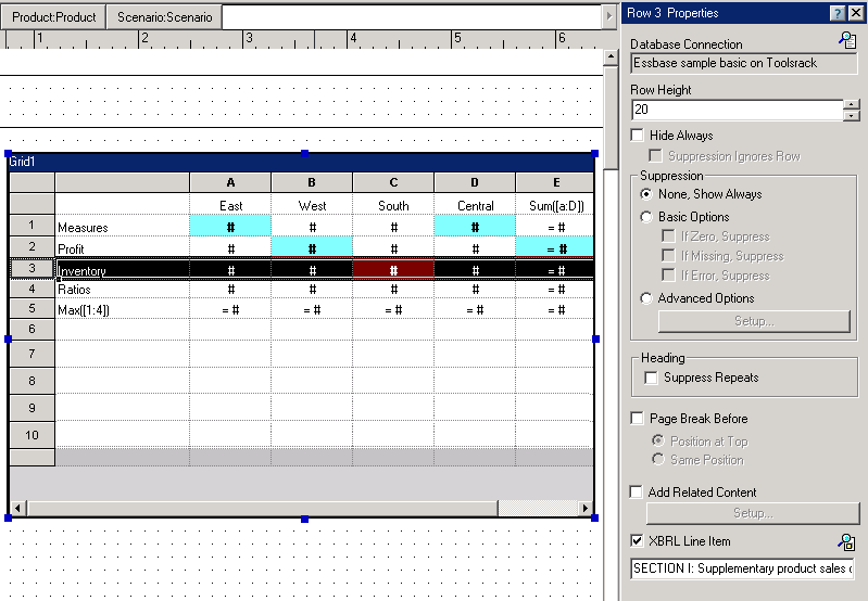 The image shows a grid containing a data and formula row.