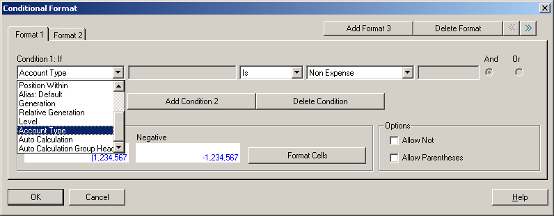 Example of Conditional Formatting Drop-Down List Box