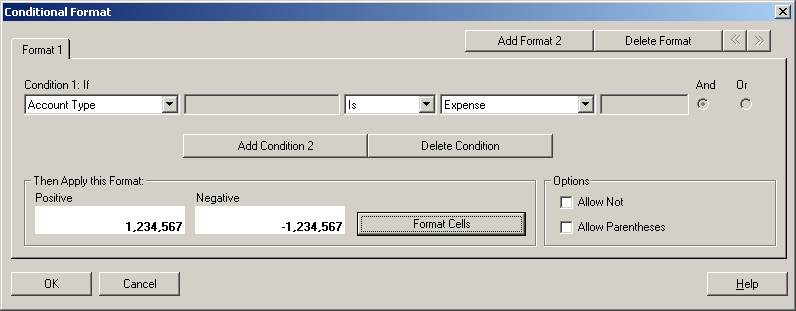 Example of Comparison Options Drop-Down List Box