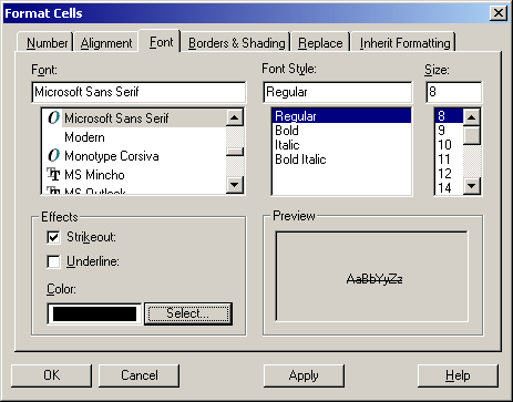 Font Tab in the Format Cells Dialog Box