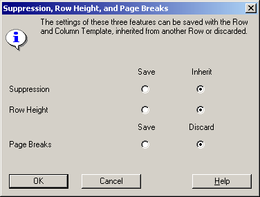 Suppression, Row Height, and Page Breaks Dialog Box