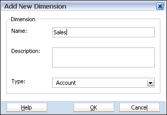 Use this dialog box to add the name, description and type of a new dimension.