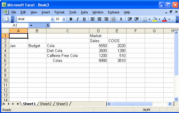The Essbase Excel report displays the level  to be viewed in the report.