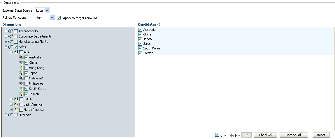 The file SampleMeasureTemplateSetup displays how to generate a Sales dimensional measure that will provide sales data for Australia, China, Japan, South Korea, and Taiwan.