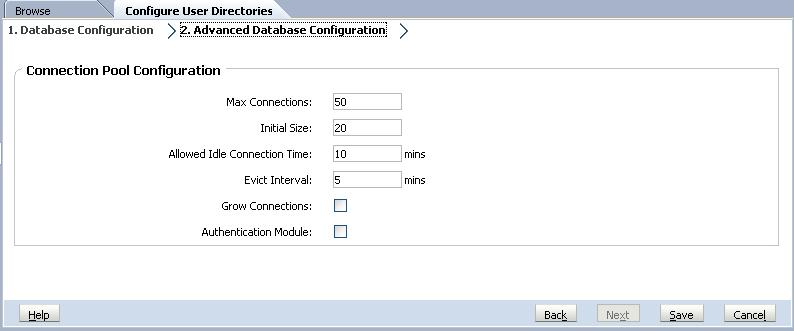 Illustration of the Advanced Database Configuration tab