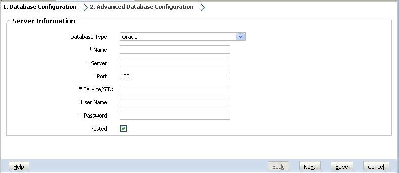 Illustration of the Database Configuration tab