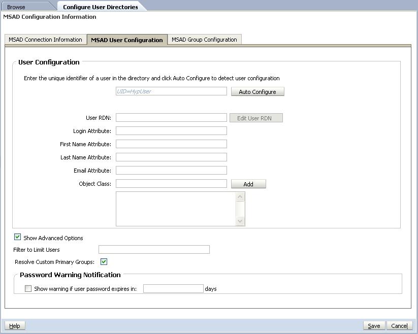 Illustration of User Configuration screen