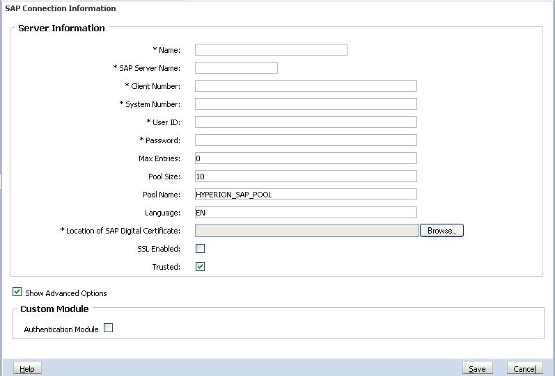 Illustration of SAP Connection Information screen