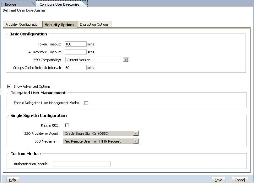 Illustration of Security Options screen