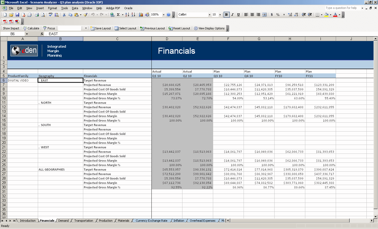 Financial Analysis Sheet zoomed in on all geographies for digital video