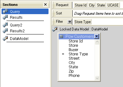 Image shows Query section being used as the source for a derived table in another Query section