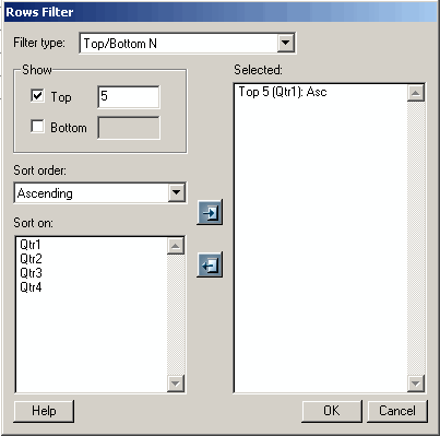 Image shows the rows filter.