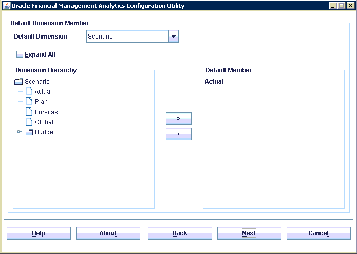 Select the default members to be displayed for each Financial Management dimension.