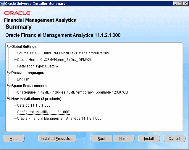 The selected components are displayed on the Summary screen.