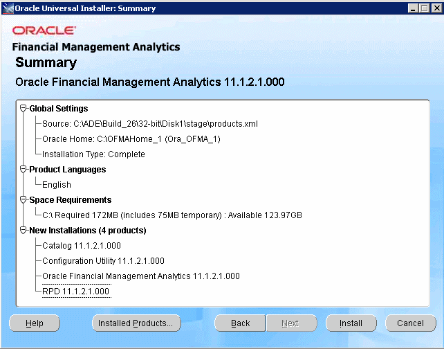 The selected components are displayed on the Summary screen.