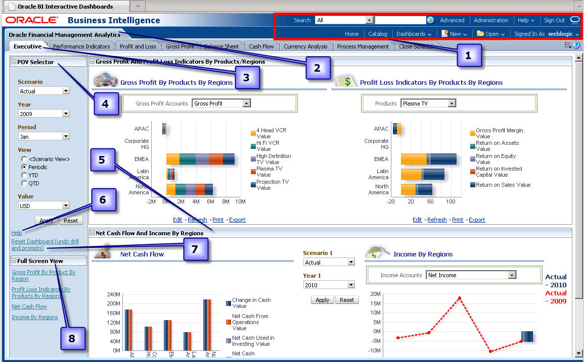 Screenshot van Oracle Financial Management Analytics software.