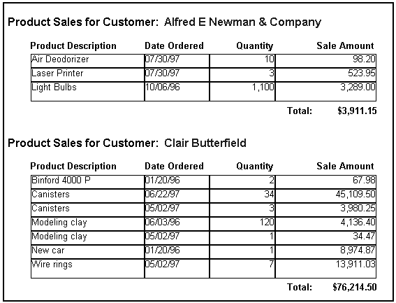 The images shows a sample report with a border around the details.