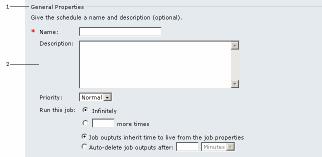 The image shows the schedule general properties page.