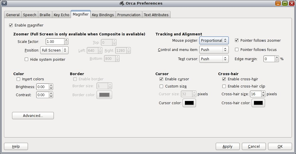image:Figure displaying the Orca magnifier preferences.