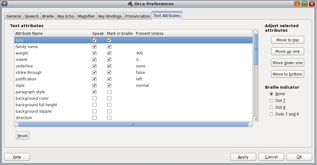image:Figure displaying the Orca text attributes preferences.