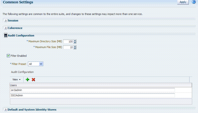 Common Settings: Auditing Configuration