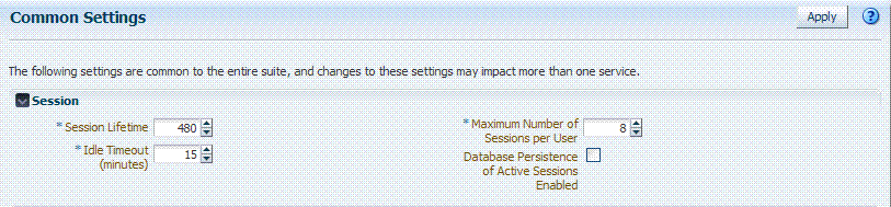 Common Session Settings Page