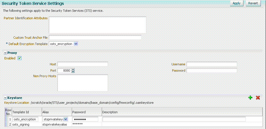 Security Token Service Settings Page