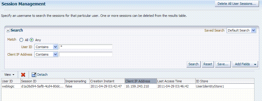 Common Configuration: Session Management Page