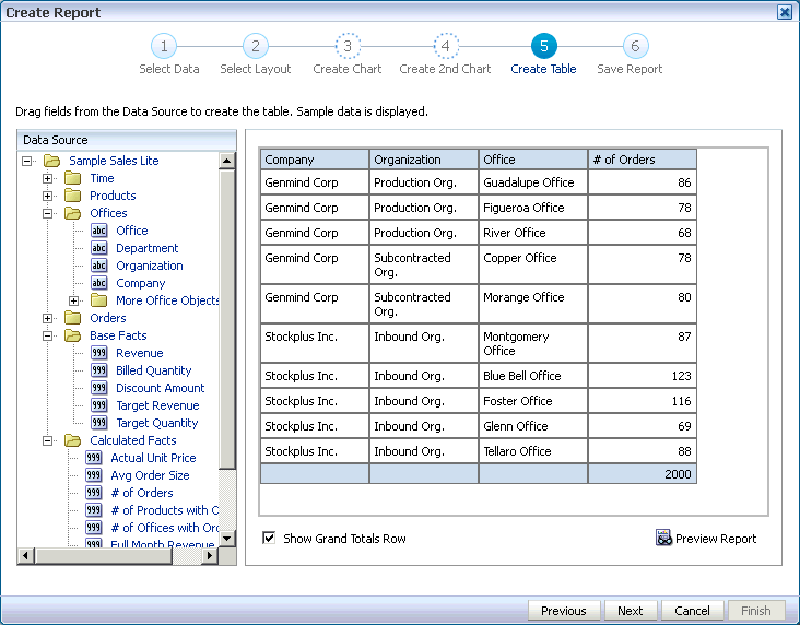 Create subject area report page.