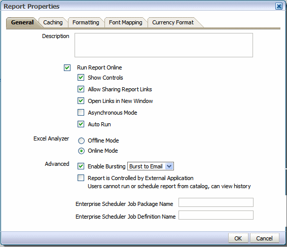 Report properties dialog