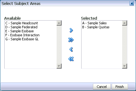 Select Subject Areas page