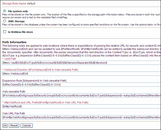 This figure shows the Storage Rule Name default page.