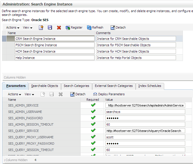 Search Engine Instance administration page