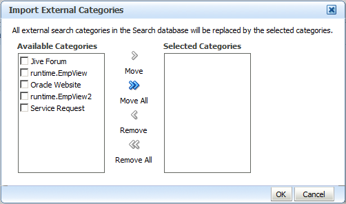 Import External Categories dialog