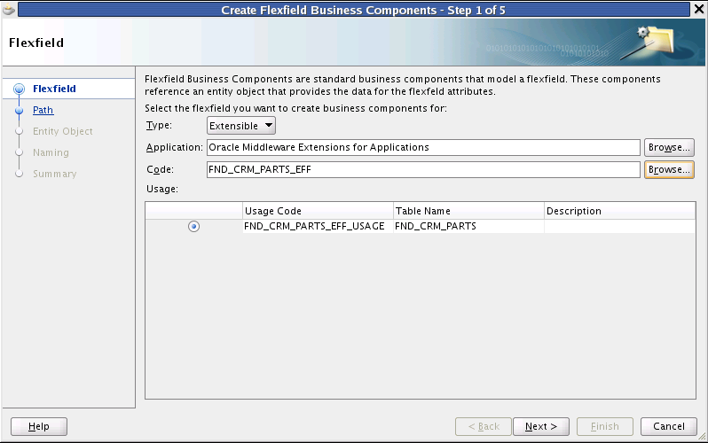 Step 1 of Flexfield Business Components