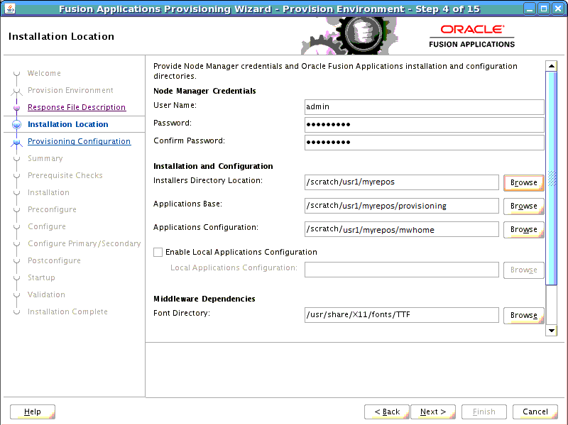 Installation Location Screen: Described in surrounding text.