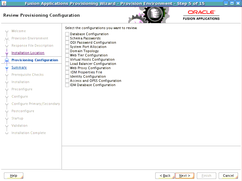 Review Provisioning Configuration Screen: Described in surrounding text.