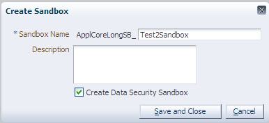 Create Sandbox Dialog