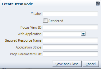 Create item node dialog for the home page menu