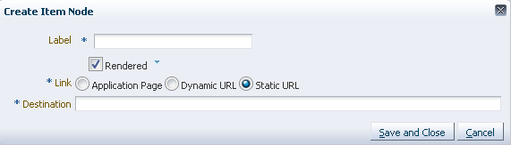 Create Item Node dialog with Static URL selected