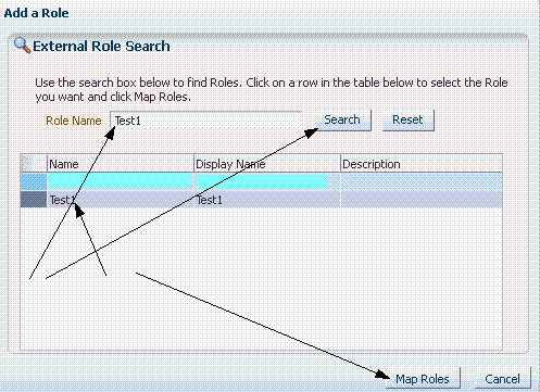 This screen shot shows the External Role Search function.