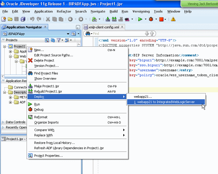 deploying an application to a connection