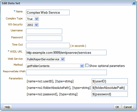 Entering parameters for complex Web Service