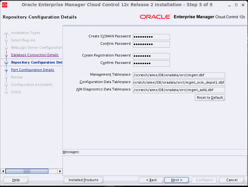 Repository Configuration Details Screen