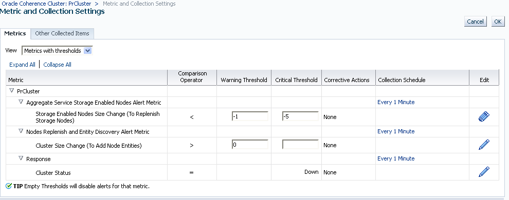 Metric and Collection Settings